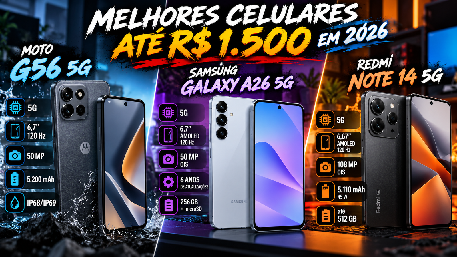 Melhores Celulares até R$ 1.500 em 2026