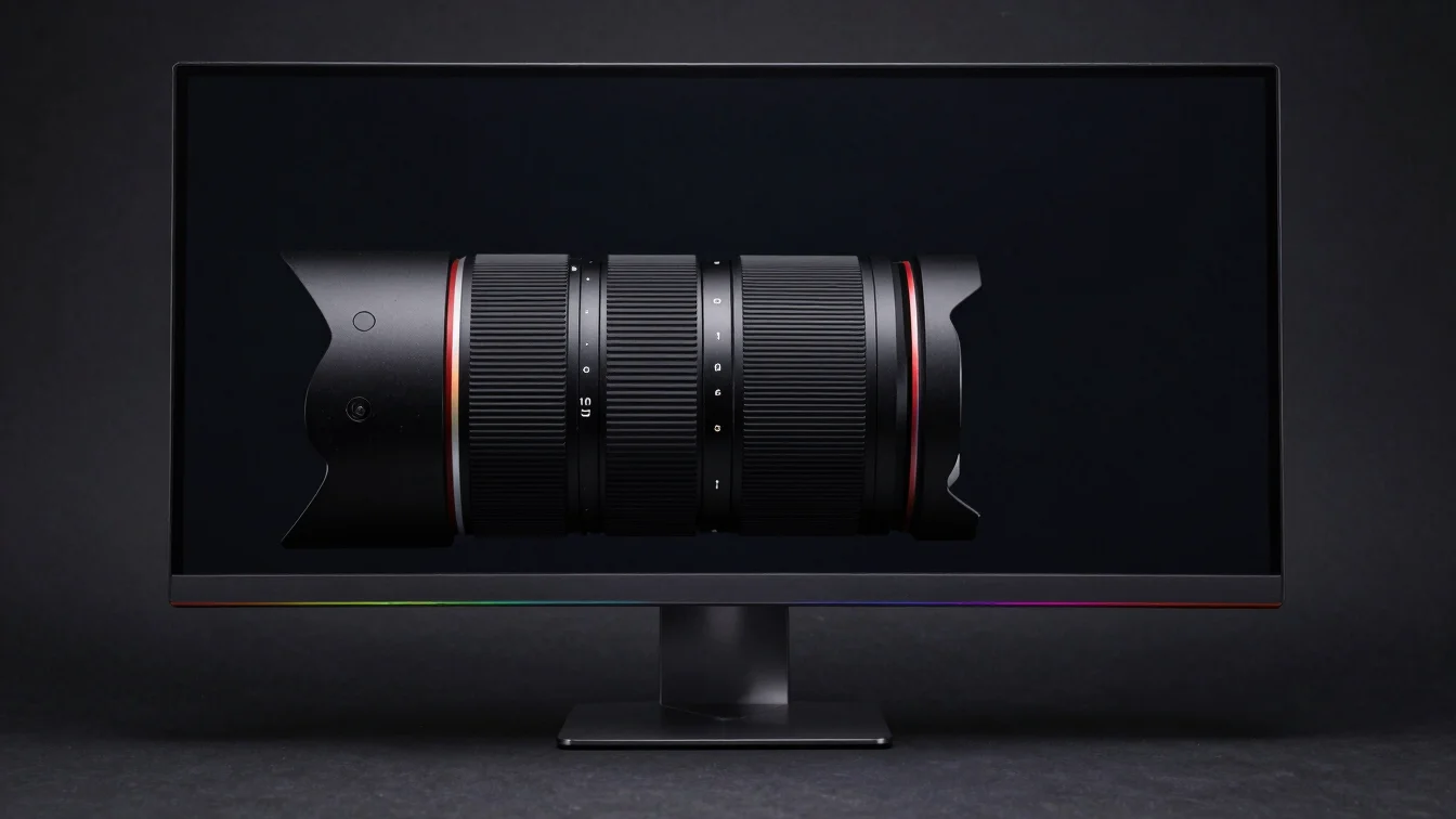 crisp tech product photography of a modern computer monitor on a
