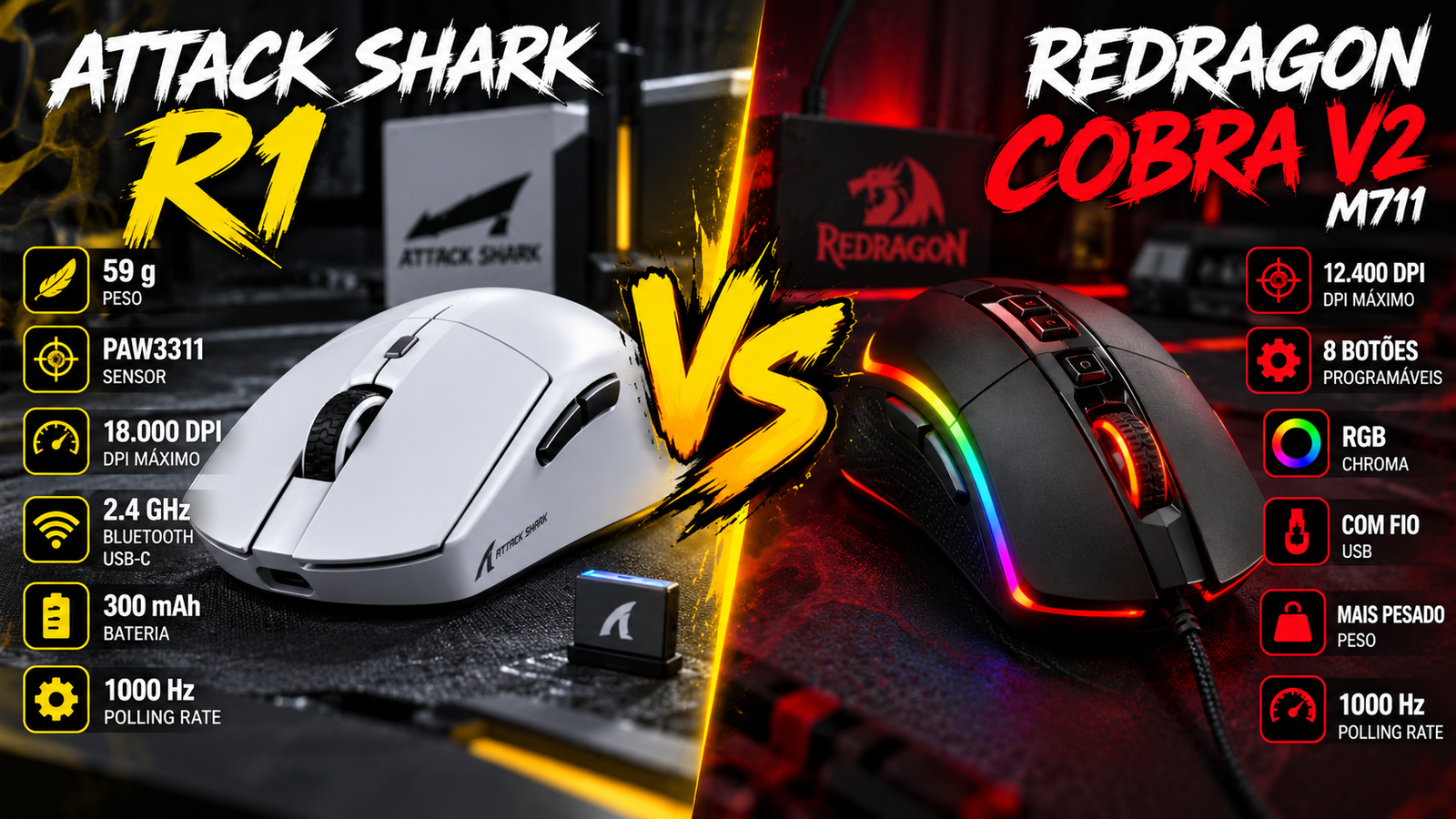 Attack Shark R1 vs Redragon Cobra V2